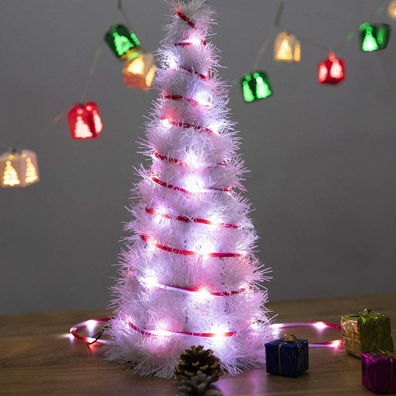 ZHONGXIN Rope Lights Battery Powered, 5M Red&White Candy Cane Tube with 67 Cool White LEDs Fairy Lights, Waterproof with Timer for DIY Wedding, Party, Garden, Corridor, Christmas Decorations-2Pack