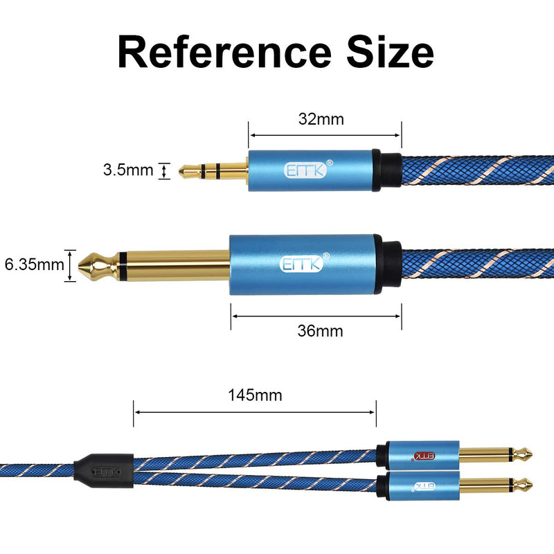 EMK 3.5mm 1/8" TRS to Dual 6.35mm 1/4" TS Mono Stereo Y-Cable Splitter Cord for iPhone, iPod, Computer Sound Cards, Mixer Audio Recorder,CD Players,Multimedia Speakers and Home Stereo Systems-6.6ft/2m 6.6Ft/2Meters