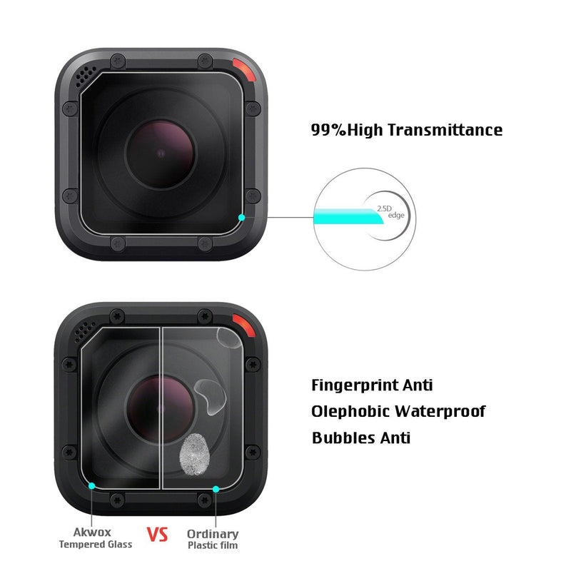(Pack of 3) Tempered Glass Screen Protector for Gopro Hero 4 Session Hero 5 Session, Akwox 0.3mm 9H Hard Scratch-resistant Camera Lens Film for GoPro Hero4 Session/Hero5 Session Camera Accessories