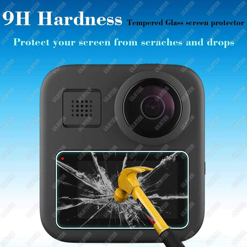 ULBTER Screen Protector for Gopro MAX Waterproof 360 Camera + Lens cap Cover,0.3mm 9H Hardness Tempered Glass Protector,Anti-Scrach Anti-Fingerprint Anti-Bubble [2+3 Pack]