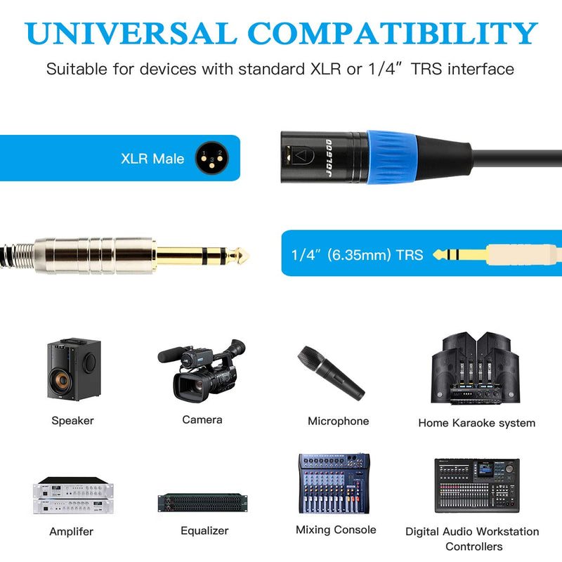 [AUSTRALIA] - 1/4 Inch TRS to XLR Male Cable, Balanced 6.35mm TRS Plug to 3-pin XLR Male, Quarter inch TRS Male to XLR Male Microphone Cable, 10 Feet - JOLGOO 