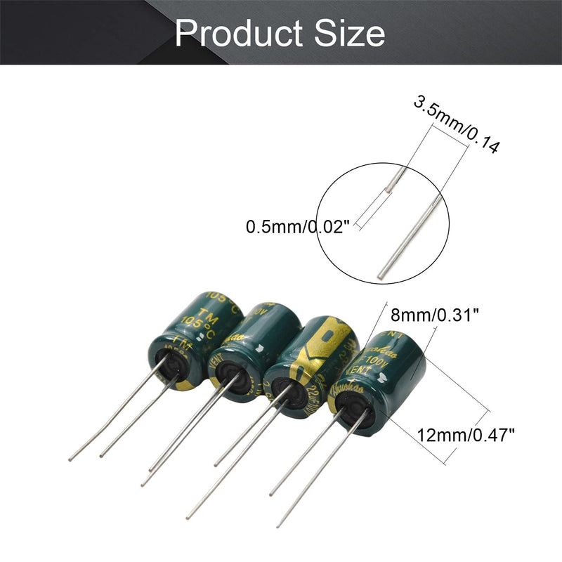 Fielect 80Pcs Aluminum Radial Electrolytic Capacitor 22uF 100V Low ESR Green 8x12mm High Ripple Current,Low Impedance for TV, LCD Monitor, Radio, Stereo, Game