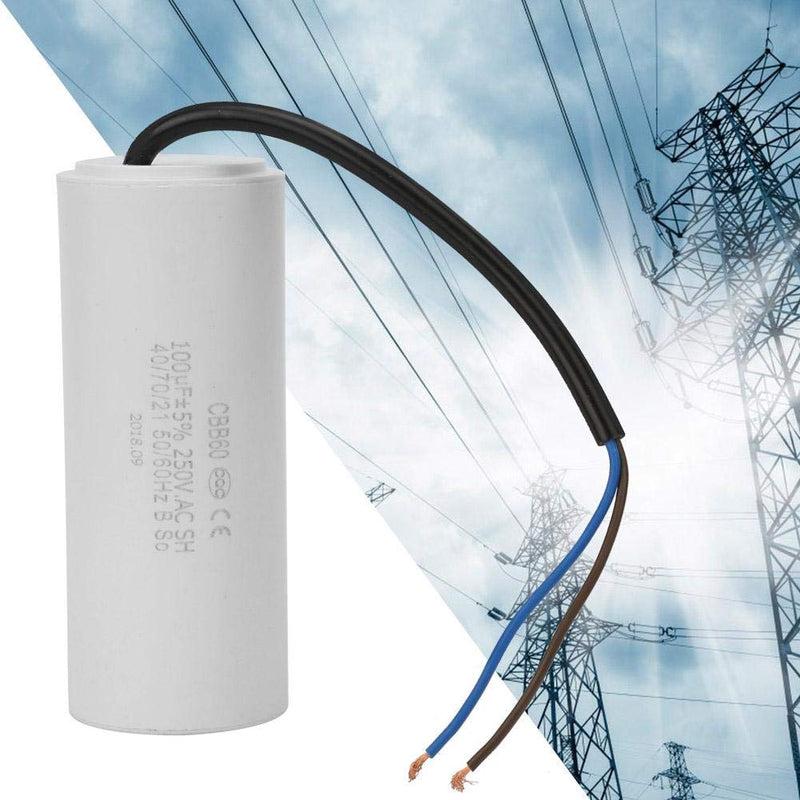 CBB60 Run Capacitor with Wire Lead 250V AC 100uF 50/60Hz Run Round Capacitors for Motor Air Compressor, Air Conditioners, Compressors and Motors - Heat Resisting, Low Leakage and Low Impedance