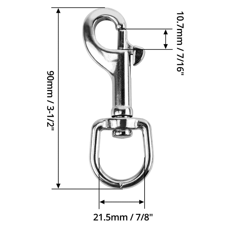 QWORK 3-1/2"Swivel Eye Bolt Snap Hook, 2Pcs, 316 Stainless Steel Single Ended Trigger Snap Clips for Diving/Pet Leash/Key Chain/Flag/Clothes Line