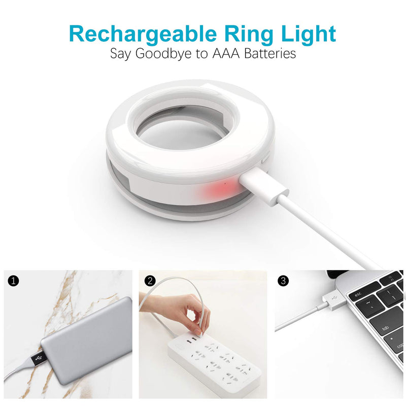QIAYA Selfie Light Ring Lights LED Circle Light Cell Phone Laptop Camera Photography Video Lighting Clip On Rechargeable