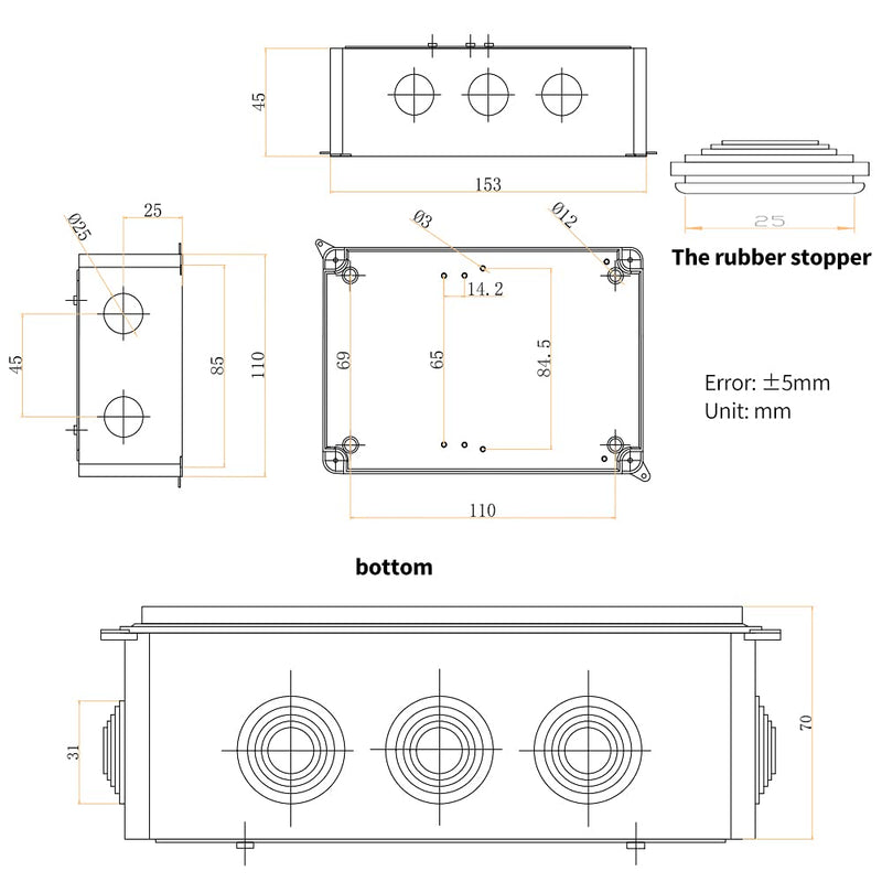 MAKERELE IP65 Watertight Electrical Box Plastic Waterproof Dustproof Universal Electrical Project Enclosure White 5.9”×4.3”×2.8”inch(150×110×70mm) 5.9"*4.3"*2.8"