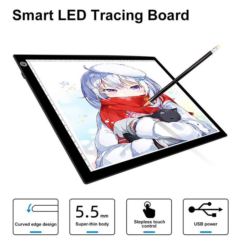 Kimfly A4 LED Light Pad Light Box Tracing Board Diamond Painting Light Table Ultra-Thin LED Copy Board USB Power LED Artcraft for Artists Drawing Sketching-Black Black