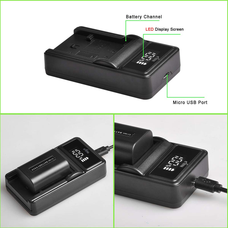 NP-FV50, Pickle Power 2 Pack Battery and Charger Set Compatible with Sony NP-FV30,NP-FV40,NP-FV50, FDR-AX53 HDR-CX230 HDR-CX220 CX330 CX380 CX455 CX900 CX290 CX430V PJ200 TD30V Camcorder and More