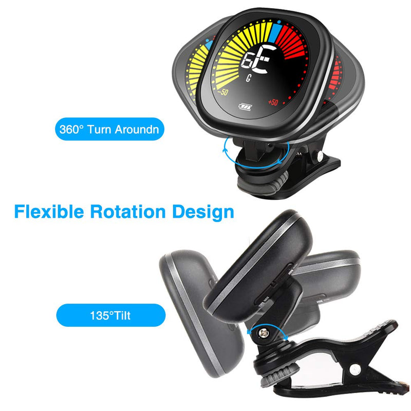[AUSTRALIA] - LEKATO Rechargeable Guitar Tuner Clip On LED Color Display Tuner for All Instruments - Guitar, Violin, Ukulele & Chromatic Tuning Modes, Fast & Accurate, Easy to Read, Professional and Beginner 