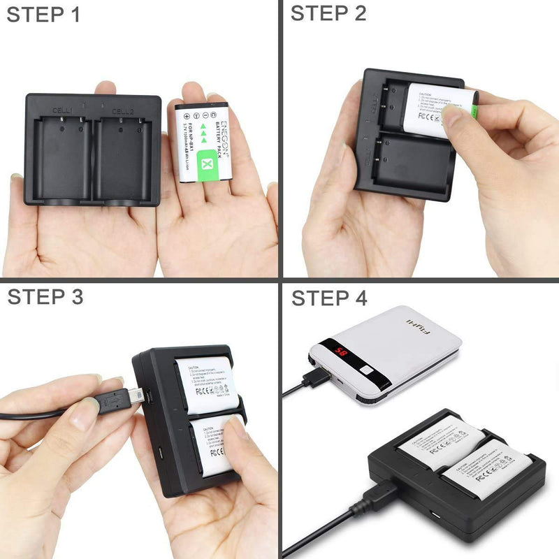 NP-BX1 ENEGON Battery (2-Pack) and Rapid Dual Charger for Sony NP-BX1 and Sony ZV-1, Cyber-Shot DSC-RX100, DSC-RX100 II/III/M4/M5/M6/M7/Ⅳ/Ⅴ/Ⅵ/Ⅶ/VA, DSC-RX100M II, HDR-CX405