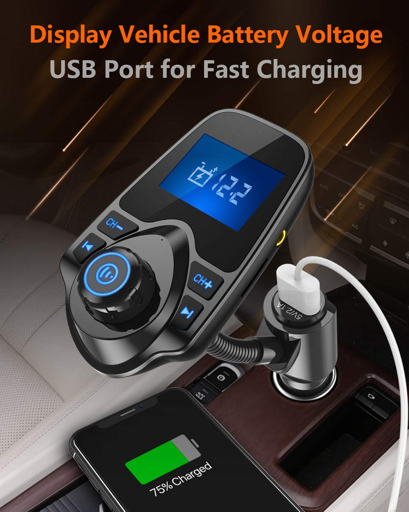 Nulaxy Wireless In-Car Bluetooth FM Transmitter Radio Adapter Car Kit W 1.44 Inch Display Supports TF/SD Card and USB Car Charger for All Smartphones Audio Players Black