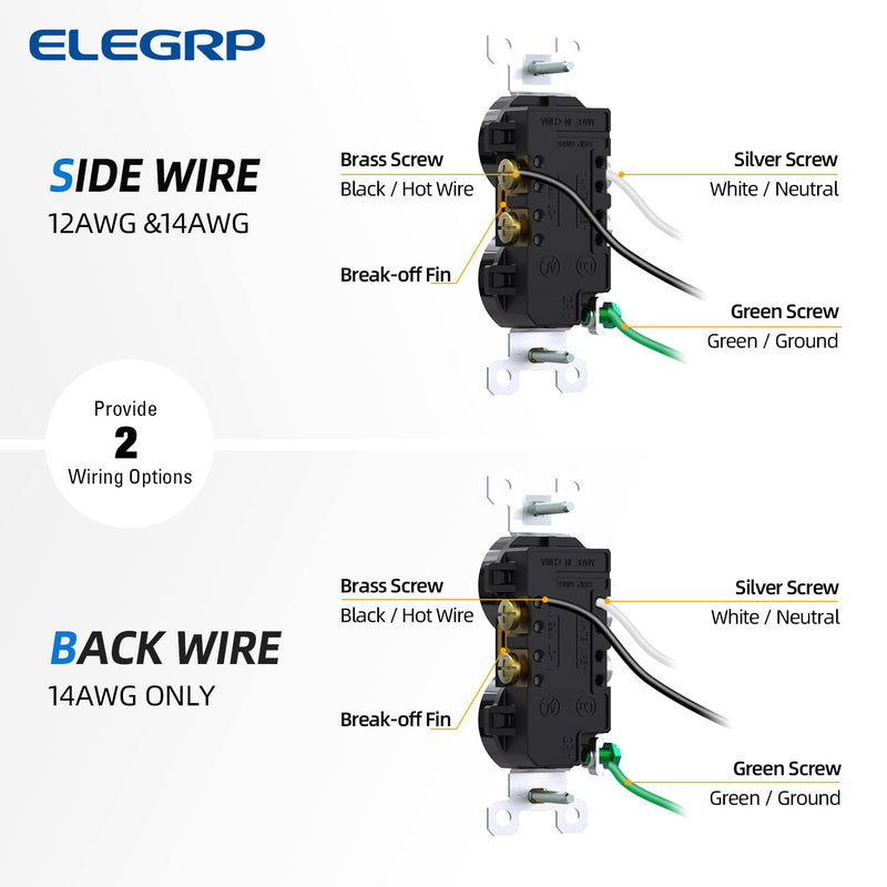 ELEGRP 20 Amp 125V Duplex Receptacle, Standard Electrical Wall Outlet, TR Tamper Resistant and WR Weather Resistant, 2 Pole 3 Wire, Self-Grounding, Residential Grade, UL Listed, Glossy Black, 10 Pack Tamper/Weather Resistant