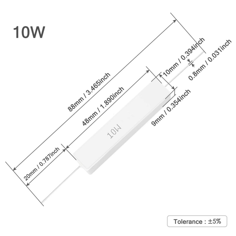 Chanzon 10pcs 10W Cement Resistor 10 Ω ohm ±5% Tolerance Wirewound Induction 10R G) 10Ω ohm