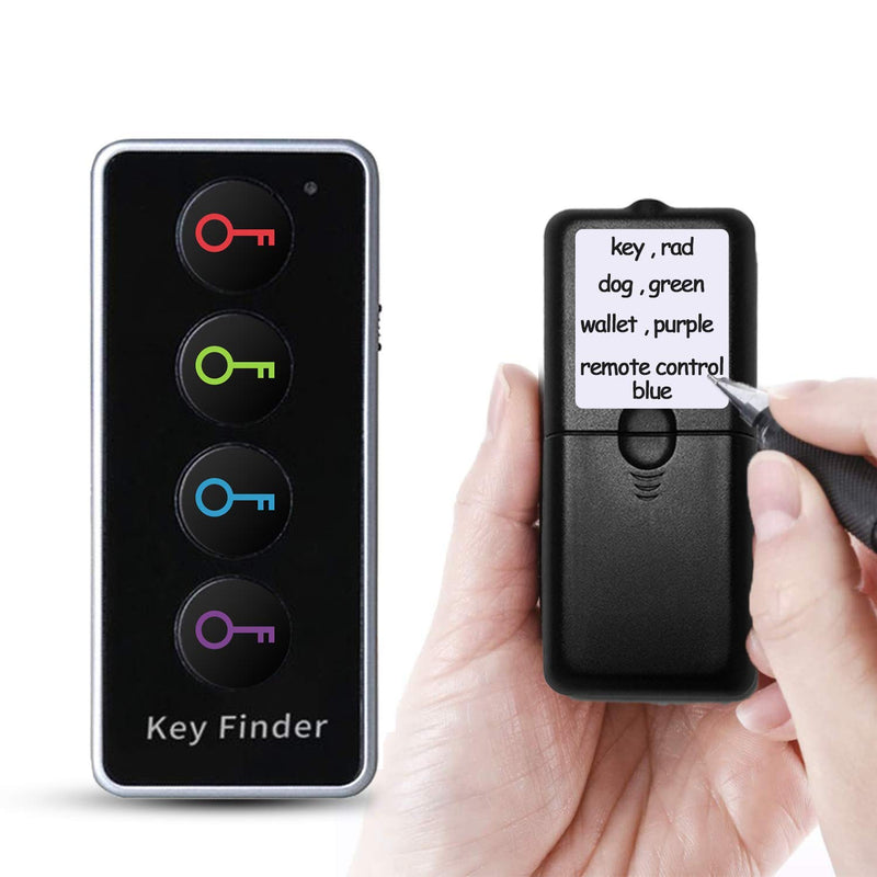 Key Finder, EIRIX Wireless RF Locator Item Tracker with Remote Control for Dogs Cats Luggage Wallet Keys, 1 RF Transmitter and 4 Receivers Black-4 Receivers