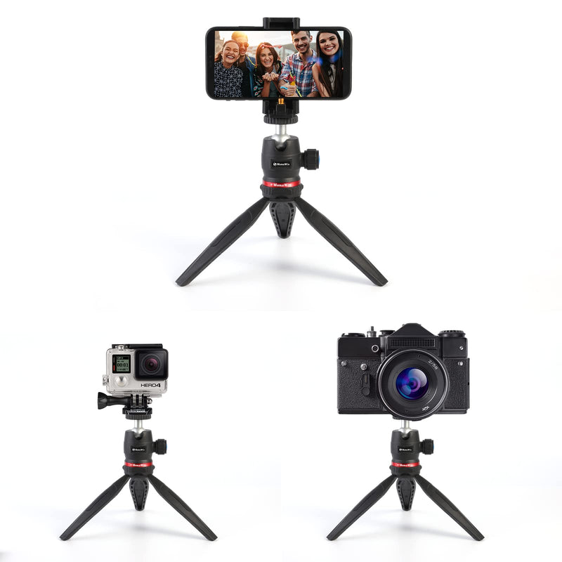 MamaWin Mini Portable Phone Tripod, Camera/Smartphone/Webcam Stand Holder Tripod, Table Phone Tripod Mount for Live Streaming, Compatible with iPhone 13, Samsung, BlackBerry, Camera, Gopro, Black