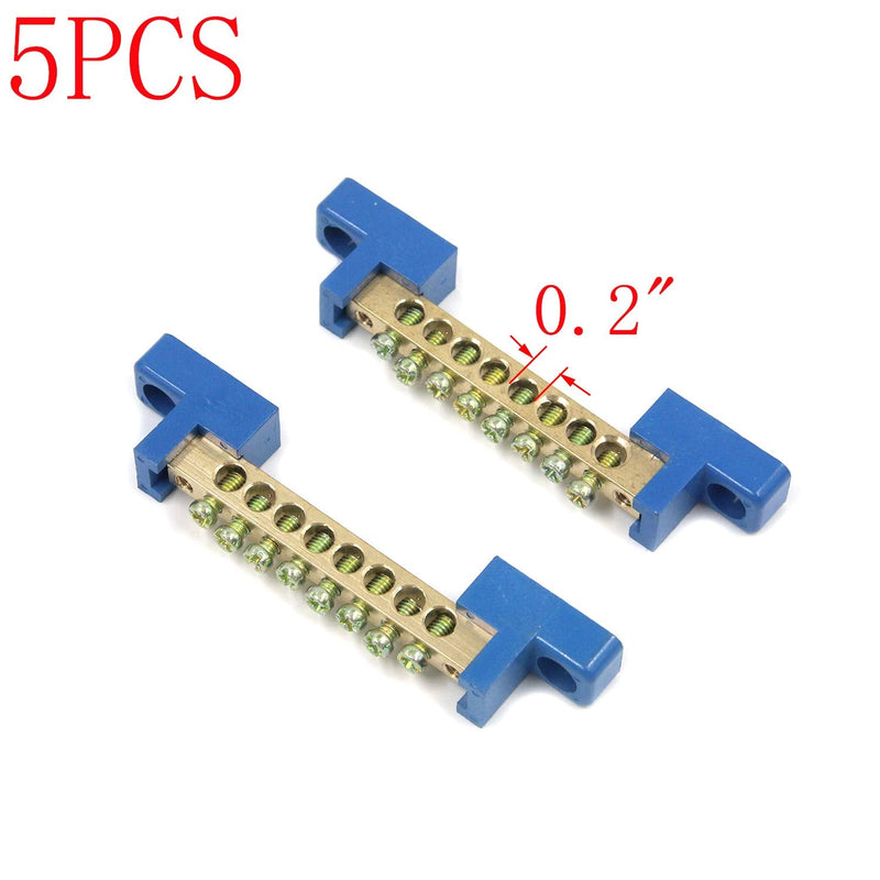 MY MIRONEY Terminal Block Blue Terminal Bus Bar 8 Positions Screw Brass Terminal Grounding Strip Bus Bar Block Pack of 5