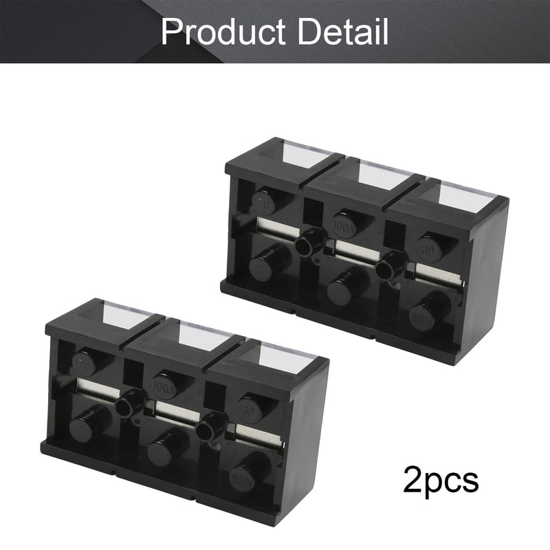 Fielect 2Pcs 3 Positions Dual Row 600V 100A Screw Terminal Strip Block with Cover Pre-Insulated Electric Terminals Barrier Strip Block, TC-1003 TC-100A/3P 2Pcs