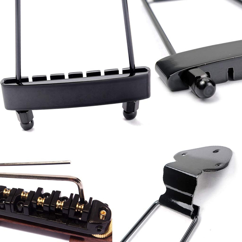 Alnicov Set of 6 String Archtop Jazz Guitar Rosewood Bridge Height Adjustable & Tailpiece Trapeze for Jazz Guitar Parts,Black