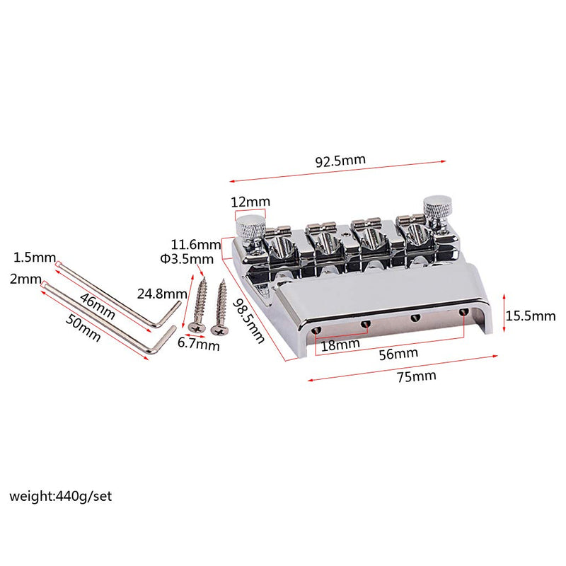 Alnicov 4 String Bass Bridge Aluminum - chrome