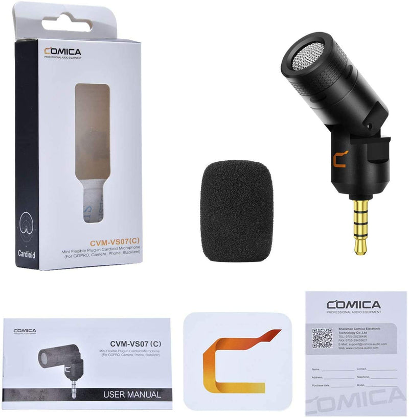 Mini Microphone for Camera/Phone, COMICA CVM VS07 Universal Plug-in Microphone for Smartphones, Camera,Gopro and Stabilizer, Perfect for Vlog YouTube Podcast Video Recording and Interview (TRRS/TRS)