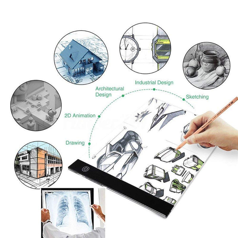 A4 Ultra-Thin Portable LED Light Box Tracer USB Power Cable Dimmable Brightness LED Artcraft Tracing Light Box Light Pad for Artists Drawing Sketching Animation Stencilling X-ray Viewing LED pad a4 + a4 paper pad (100pcs paper)