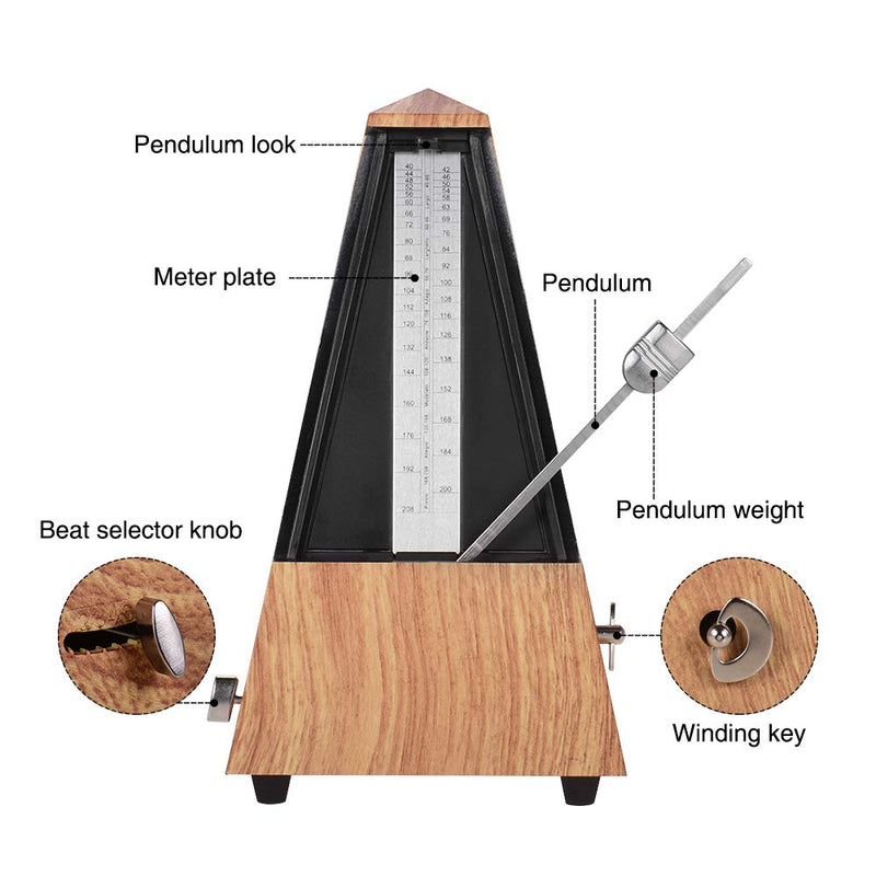 ammoon Mechanical Metronome ABS Material for Guitar Violin Piano Bass Musical Instrument Practice Tool for Beginners Musicians-Wood Wood
