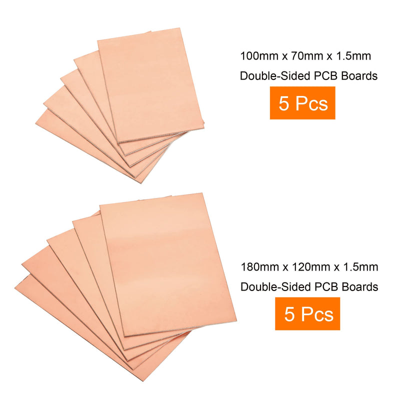 MECCANIXITY Copper Clad Board FR4 Double-Sided Prototyping PCB Boards for Circuits Projects, 180mm x 120mm/100mm x 70mm, Pack of 10