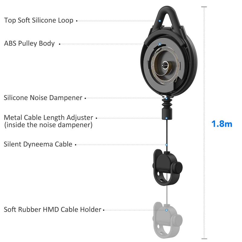 [Pro Version] KIWI design VR Cable Management, Retractable Ceiling Pulley System for HTC Vive/Vive Pro/Oculus Rift/Rift S/Link Cable for Oculus Quest/Quest 2/Valve Index VR Accessories (Black, 1 Pack)