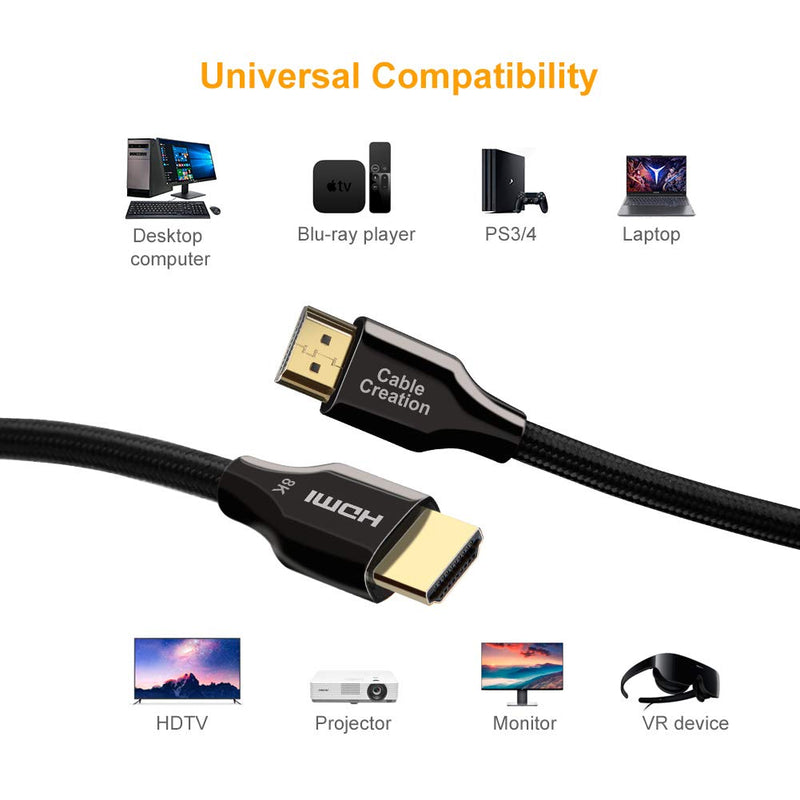 8K HDMI Cable 10 FT, CableCreation HDMI 2.1 Ultra HD High Speed Cable 48Gbps,8K 60Hz, HDCP 2.2,4:4:4 HDR, eARC, Compatible with PS5, PS4, Xbox Series X, Xbox One, QLED TV, Roku TV