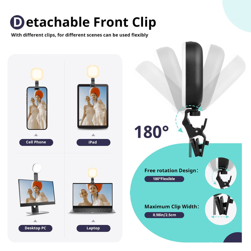 Sensyne Selfie Light, 60 LED Video Conference Lighting, Adjusted 3 Light Modes, Rechargeble Clip-on Fill Light Compatible with Cell Phone,iPad,Laptop for Live Streaming, Selfie, Vlog, Zoom Calls