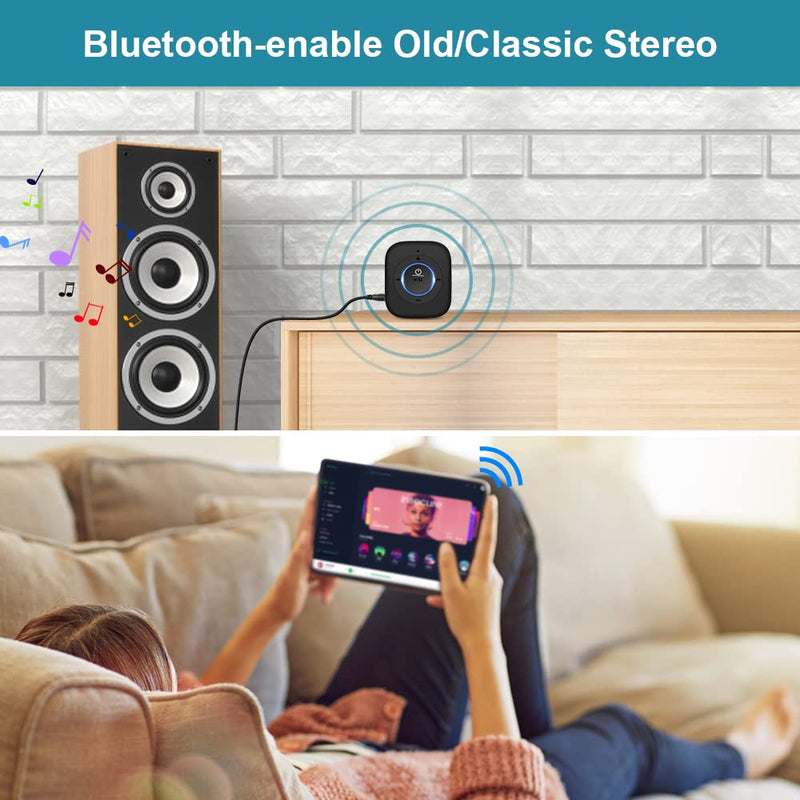 Golvery Bluetooth Receiver for Old Speaker with Latest Bluetooth V5.3, 20-Hour Battery Life, Handsfree Calls, Dual Connection to 2 Cell Phones, Built-in Microphone, for Wired Headphones, Home Stereo Black(J207)