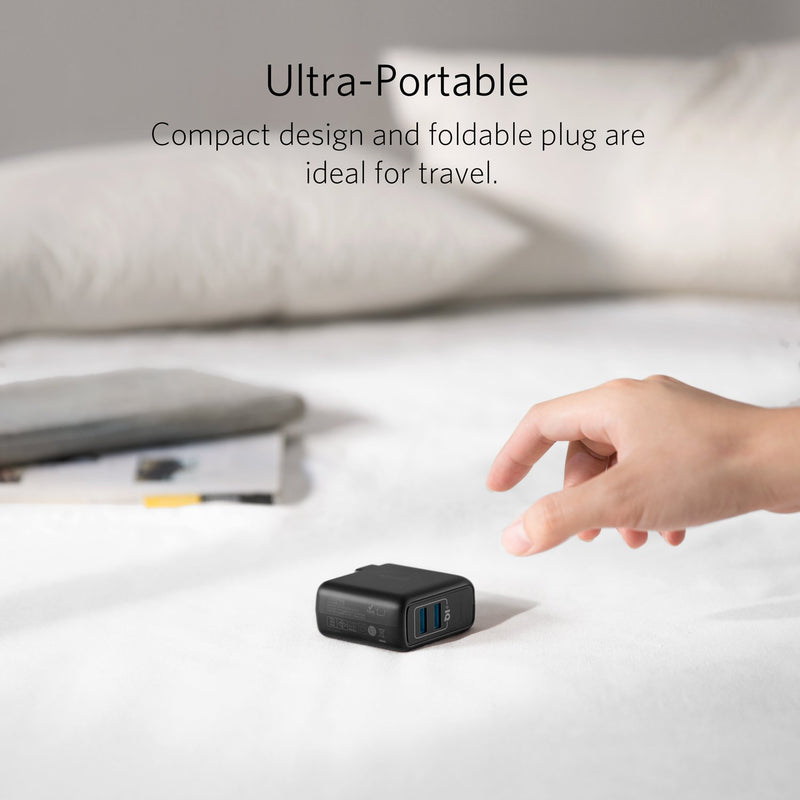 USB Charger, Anker Elite Dual Port 24W Wall Charger, PowerPort 2 with PowerIQ and Foldable Plug, for iPhone 11/Xs/XS Max/XR/X/8/7/6/Plus, iPad Pro/Air 2/Mini 3/Mini 4, Samsung S4/S5, and More Black