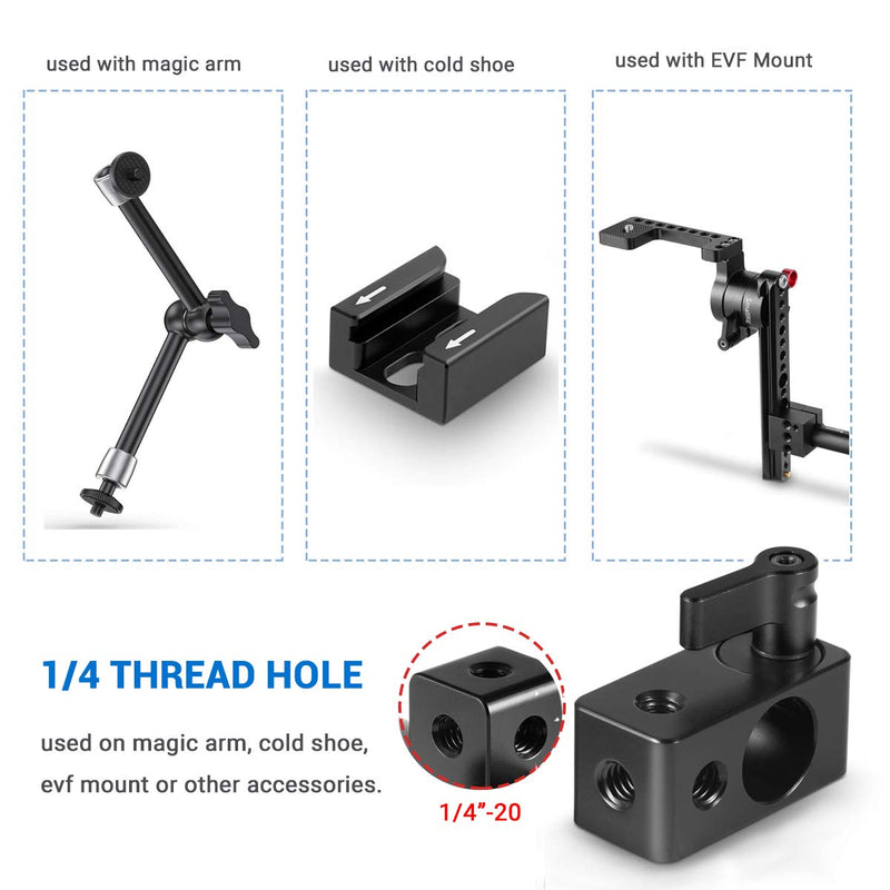 SMALLRIG 15mm Rod Clamp Rail Connector Adapter with 1/4’’ Threads for DSLR Rig – 843