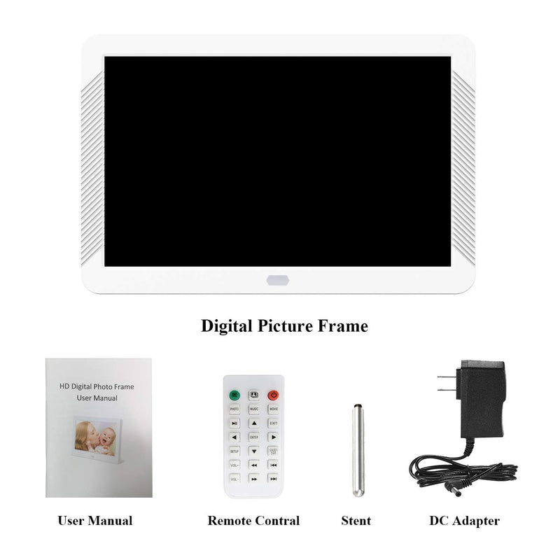 8 Inch Digital Photo Frame with 1920x1080 IPS Screen, Digital Picture Frame Support Adjustable Brightness, Photo Deletion, 1080P Video, Music,Slideshow,Remote,16:9 Widescreen,Suppot 128GB SD Card, USB White 8 inch
