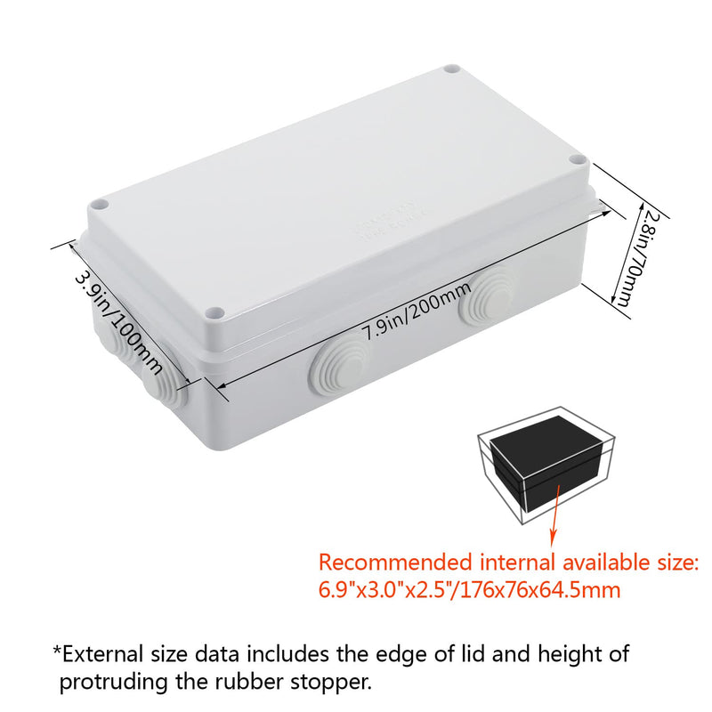 [AUSTRALIA] - LeMotech ABS Plastic Dustproof Waterproof IP65 Junction Box Universal Electrical Project Enclosure White 7.9 x 3.9 x 2.8 inch (200 x 100 x 70 mm) 7.9" x 3.9" x 2.8" 