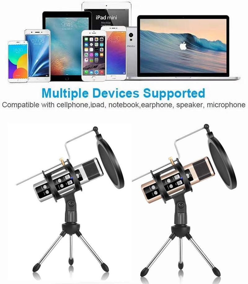 Remall Desktop Condenser Microphone with Voice Change and Sound Effects, Recording Microphone for iPhone Android Phone Computer Gaming Live streaming YouTube Podcast -Silver