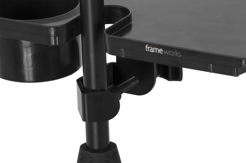 [AUSTRALIA] - Gator Frameworks Microphone Stand Accessory Tray with Drink Holder and Guitar Pick Tab; 12" x 7" (GFW-MIC-ACCTRAY) 