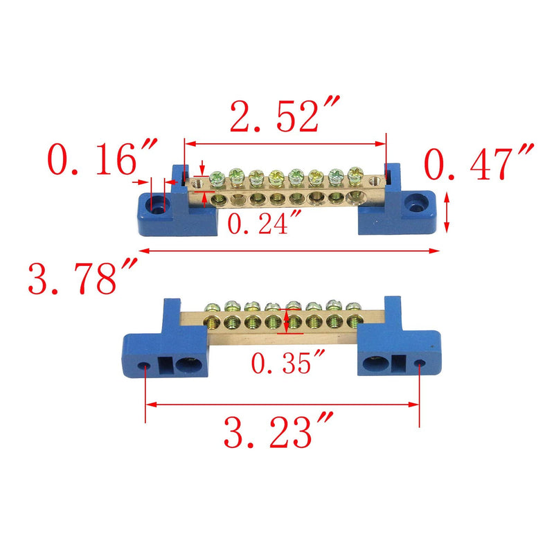 MY MIRONEY Terminal Block Blue Terminal Bus Bar 8 Positions Screw Brass Terminal Grounding Strip Bus Bar Block Pack of 5