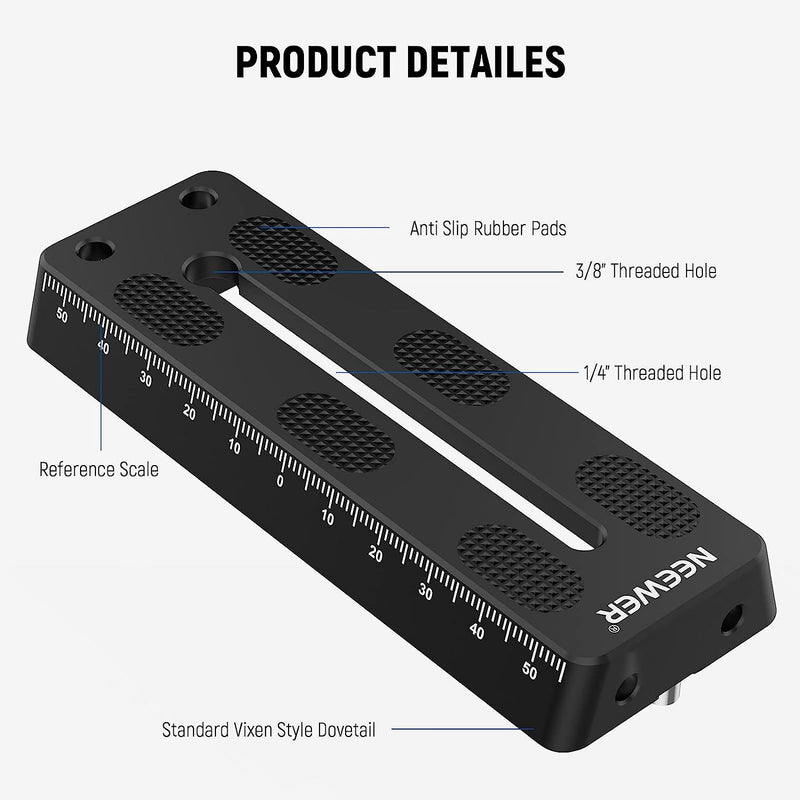 NEEWER 4.72"/120mm Rail Bar Vixen Style Dovetail Plate, Metal Mounting Plate Saddle with 1/4" 3/8" D Ring Screw for Telescope Mount Adapter Base OTA Equatorial Tripod Sky Astrophotography, QR005