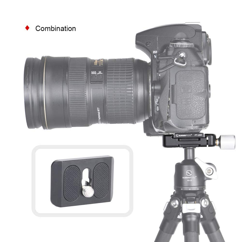 SUNWAYFOTO DDC-26LT QR-Plate+Clamp Combo Compatible with Arca/RRS QR Plate (26mm) Screw-knob Clamp Aluminum Material