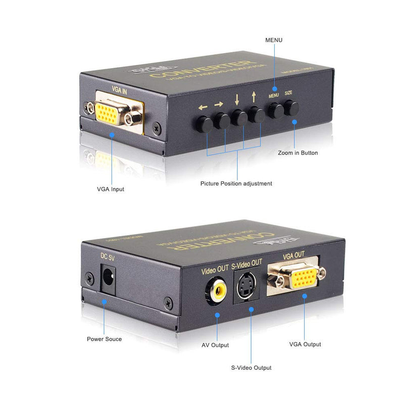 eKL VGA to AV Adapter Converter Box VGA Input Composite RCA S-Video VGA Output Computer PC Laptop to TV Display Projector Connector