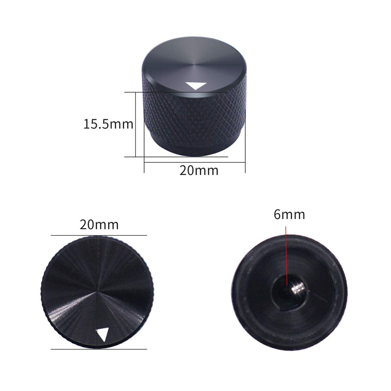 Taiss/ 2pcs Black Aluminum Rotary Electronic Control Potentiometer Knob for 6 mm Diameter Shaft, Volume Control Knobs, Audio knob, Guitar Knobs，Switch Knobs, 20mm Dia. x 15.5mm Height