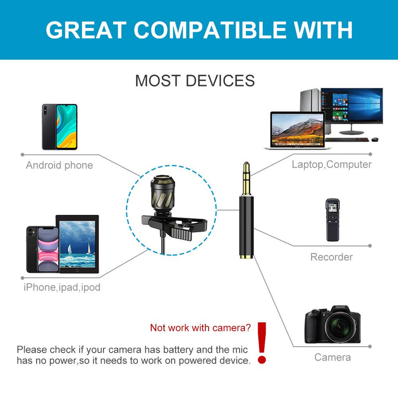 [AUSTRALIA] - PoP voice 18 Feet Lavalier Microphone, 2 Pack Lapel Microphones for iPhone,Android, PC,Computer,Laptop,Camera,Professional Condenser mic for YouTube,Interview,Video,Include Various Accessories 