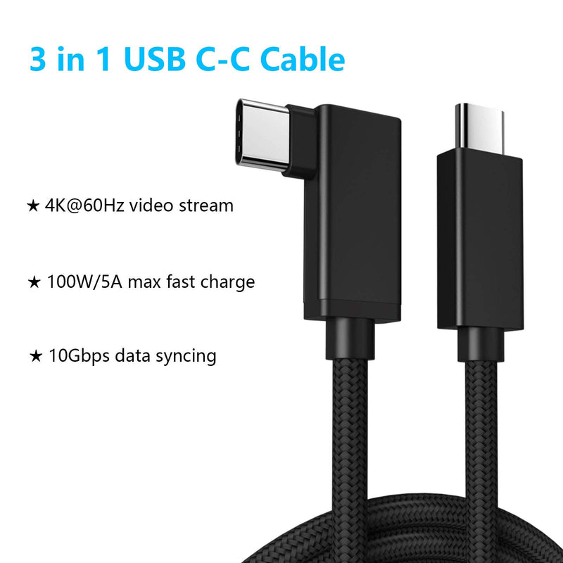 USB C Video Cable Right Angle 10ft, 4K UHD with Audio Support 100W PD Fast Charge and Data Syncing at Gen2 10Gbps High Speed Compatible for USB C iPad Pro, MacBook Pro, iMac, Surface Pro and More