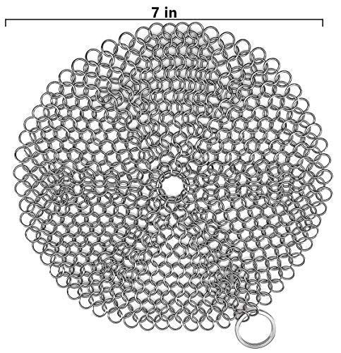 [AUSTRALIA] - 316 Stainless Steel Cast Iron Skillet Cleaner Cast Iron Scraper Chainmail Scrubber for Cast Iron Pans, Pre-Seasoned Pans, Griddle Pans, BBQ Grills, and More Pot Cookware-Round 7 Inch Diameter Stainless steel color-Round 