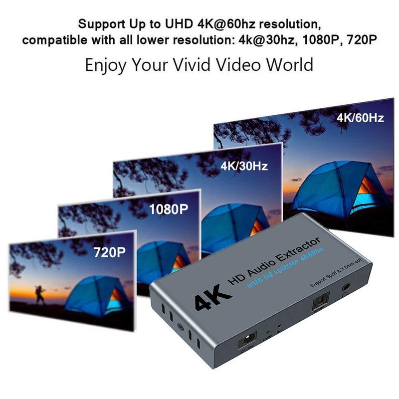 4K HDMI Splitter 1 in 2 Out HDMI to Optical HDMI Switcher Support 4K 3D HD 1080P 3.5mm Stereo Audio Converter Adapter