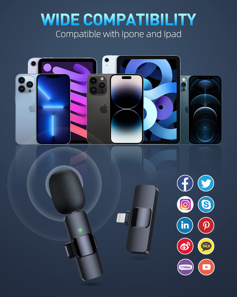 PQRQP Wireless Microphone for iPhone iPad, Clip Mic, Lavalier Microphone, Microphones, Plug-Play Video Recording, Live Stream, YouTube, TikTok Black