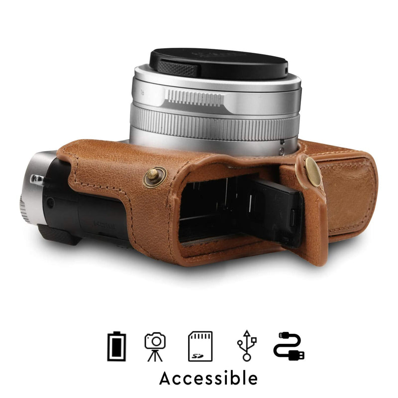 MegaGear Ever Ready Genuine Leather Camera Half Case Compatible with Leica D-Lux 7 Brown