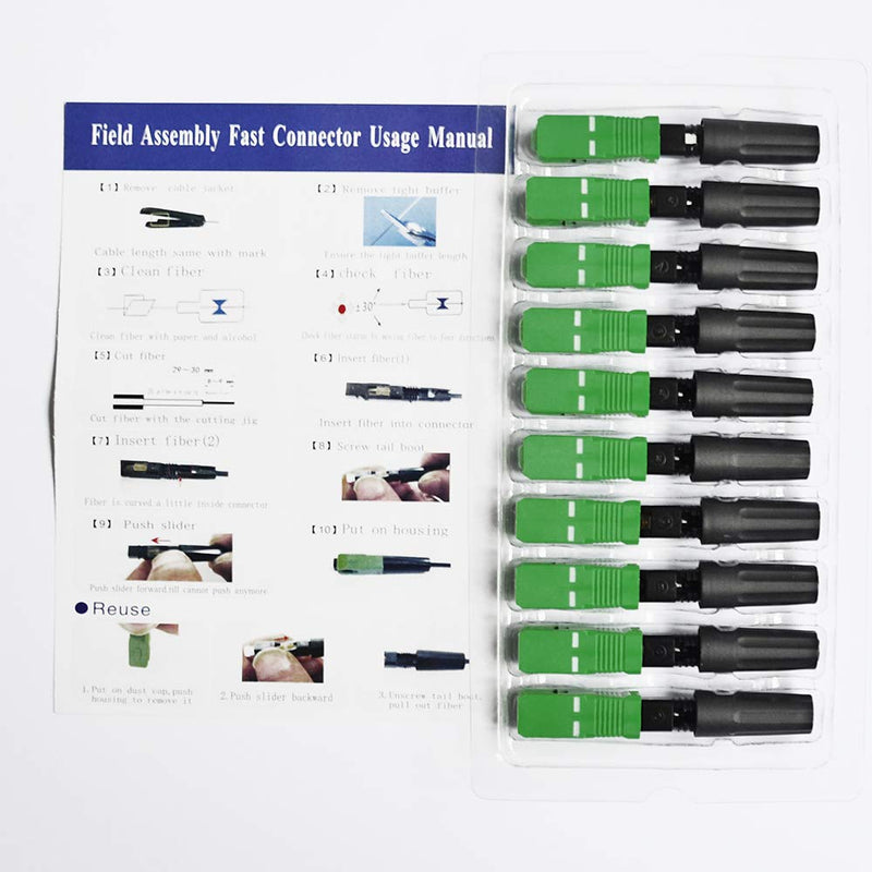 100pcs FTTH SC/APC Single Mode Fiber Optic Fast Connector, 53mm Embedded Fiber Optic Quick Assembly Connector (SC/APC 100pcs)