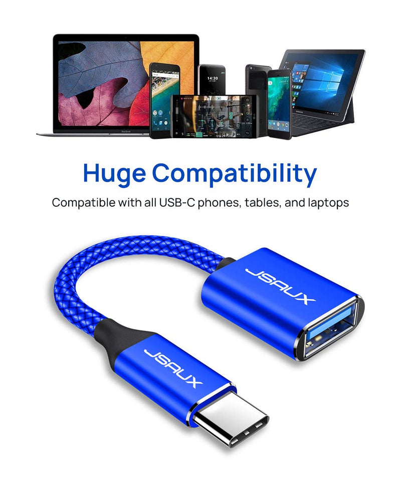 JSAUX USB C to USB Adapter [2 Pack], USB Type C Male to USB 3.0 Female OTG Cable-Blue 2 Pack Blue